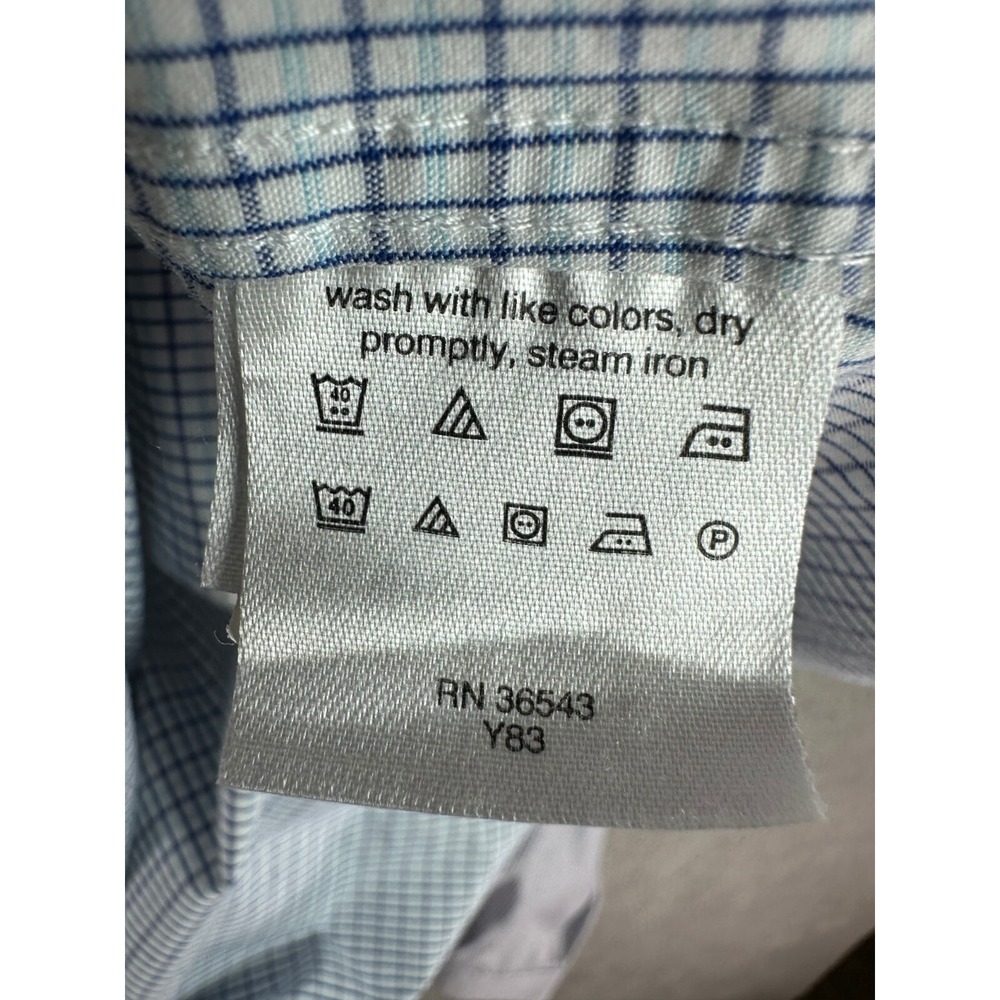 Van Heusen Shirt Men's 17.5 34/35 Flex Slim Fit Dress Shirt White Checked Mens - Picture 7 of 8